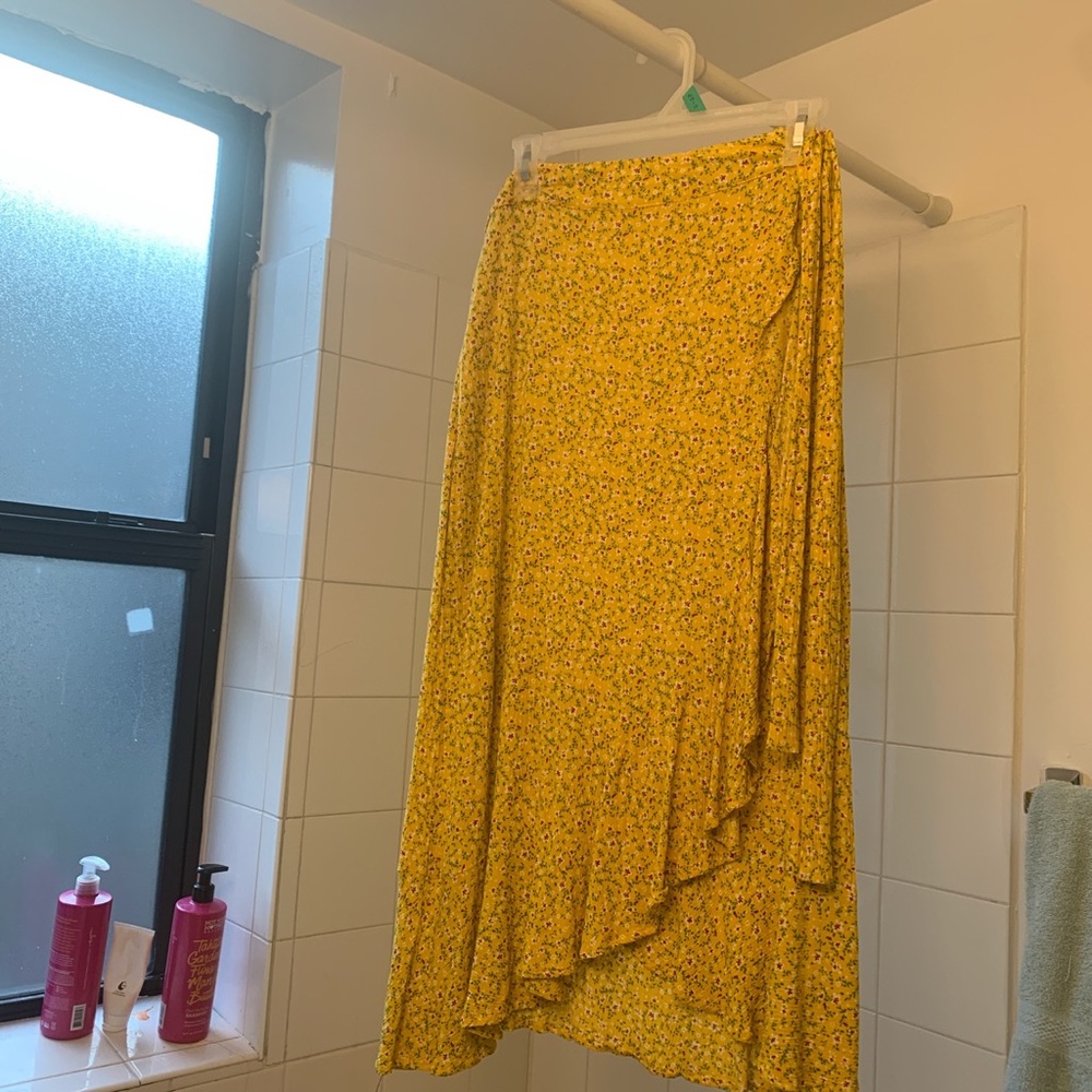 Yellow wrap midi skirt
